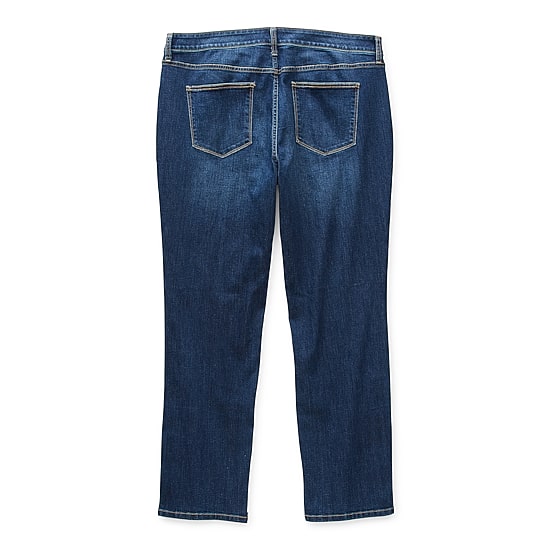 St. John's Bay Secretly Slender Womens Plus Mid Rise Adaptive Hidden Access Opening Straight Leg Jean