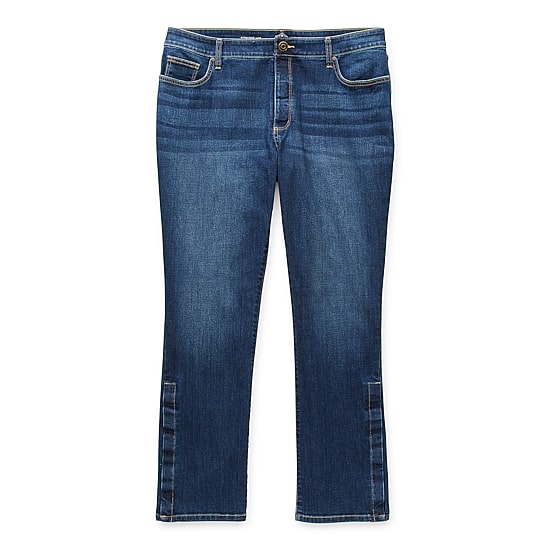 St. John's Bay Secretly Slender Womens Plus Mid Rise Adaptive Hidden Access Opening Straight Leg Jean