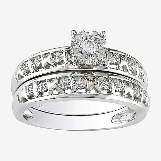Diamond-Accent Bridal Ring Set in Sterling Silver