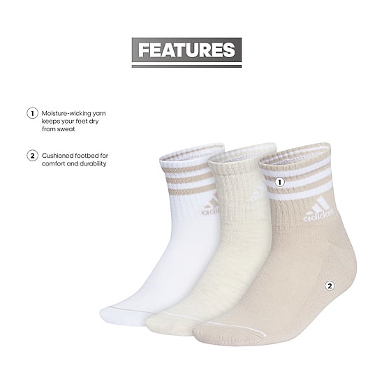 adidas Womens 3 Pair Quarter Ankle Socks