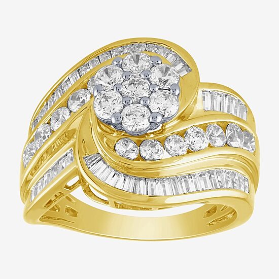 Diamond Blossom (H-I / I1) Womens 2 CT. T.W. Lab Grown White Diamond 10K Gold Side Stone Cocktail Ring