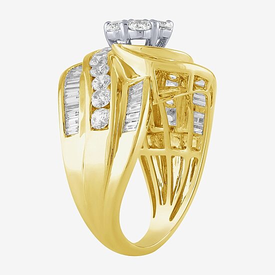 Diamond Blossom (H-I / I1) Womens 2 CT. T.W. Lab Grown White Diamond 10K Gold Side Stone Cocktail Ring