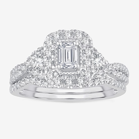 Womens 1 CT. T.W. Natural White Diamond 10K Gold Bridal Set