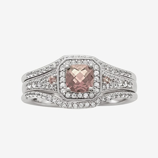 1 1/4 CT. T.W. Diamond and Genuine Pink Morganite Sterling Silver Bridal Ring 