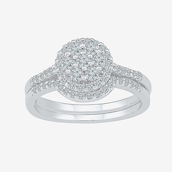 Womens 1/2 CT.T.W. Natural Diamond 10K White Gold Bridal Set