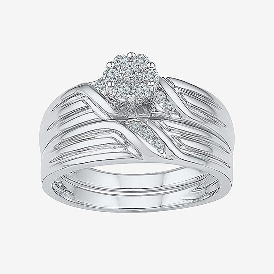 Womens 1/4 CT.T.W. Natural Diamond Sterling Silver Bridal Set