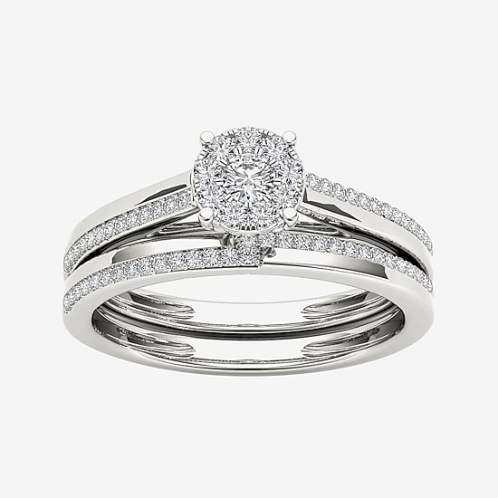 1/3 CT.T.W. Natural Diamond 10K White Gold Round Cluster Bridal Set