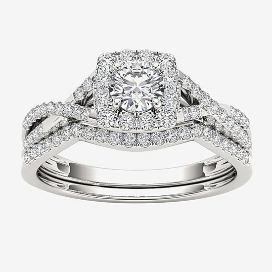 3/4 CT.T.W. Natural Diamond 10K White Gold Bridal Ring Set