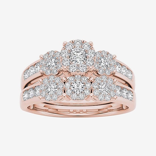3/4 CT.T.W. Natural Diamond 10K Rose Gold Bridal Ring Set