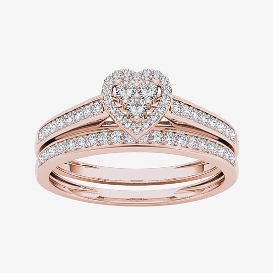1/2 CT.T.W. Natural Diamond 10K Rose Gold Heart-Shaped Bridal Set