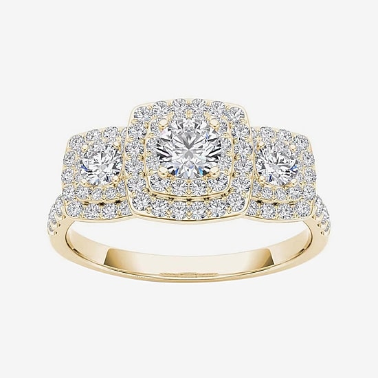 1 CT.T.W. Natural Diamond Halo 10K Yellow Gold Engagement Ring