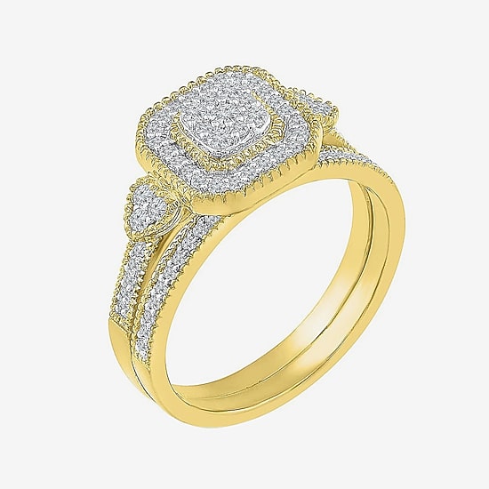 Womens 3/8 CT. T.W. Natural White Diamond 10K Gold Cushion Bridal Set