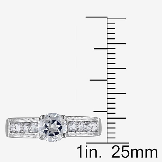 Modern Bride Gemstone Womens Lab Created White Sapphire Sterling Silver Round Side Stone Engagement Ring