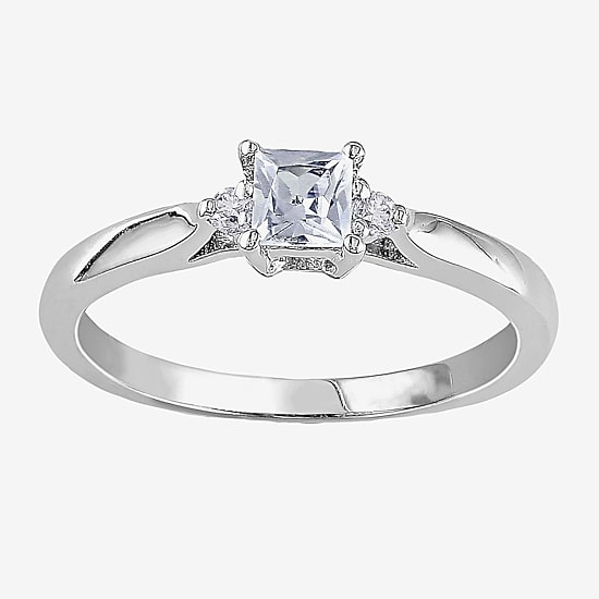 Lab-Created White Sapphire & Diamond-Accent Engagement Ring 