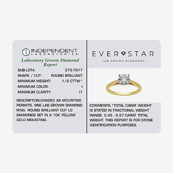 (H-I / I1) Womens 1/2 CT. Lab Grown White Diamond 10K Gold Round Solitaire Engagement Ring