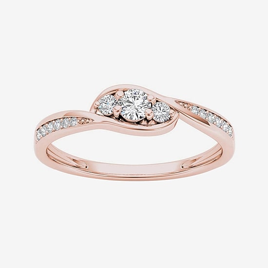 1/5 CT.T.W. Natural Diamond 10K Rose Gold 3-Stone Engagement Ring