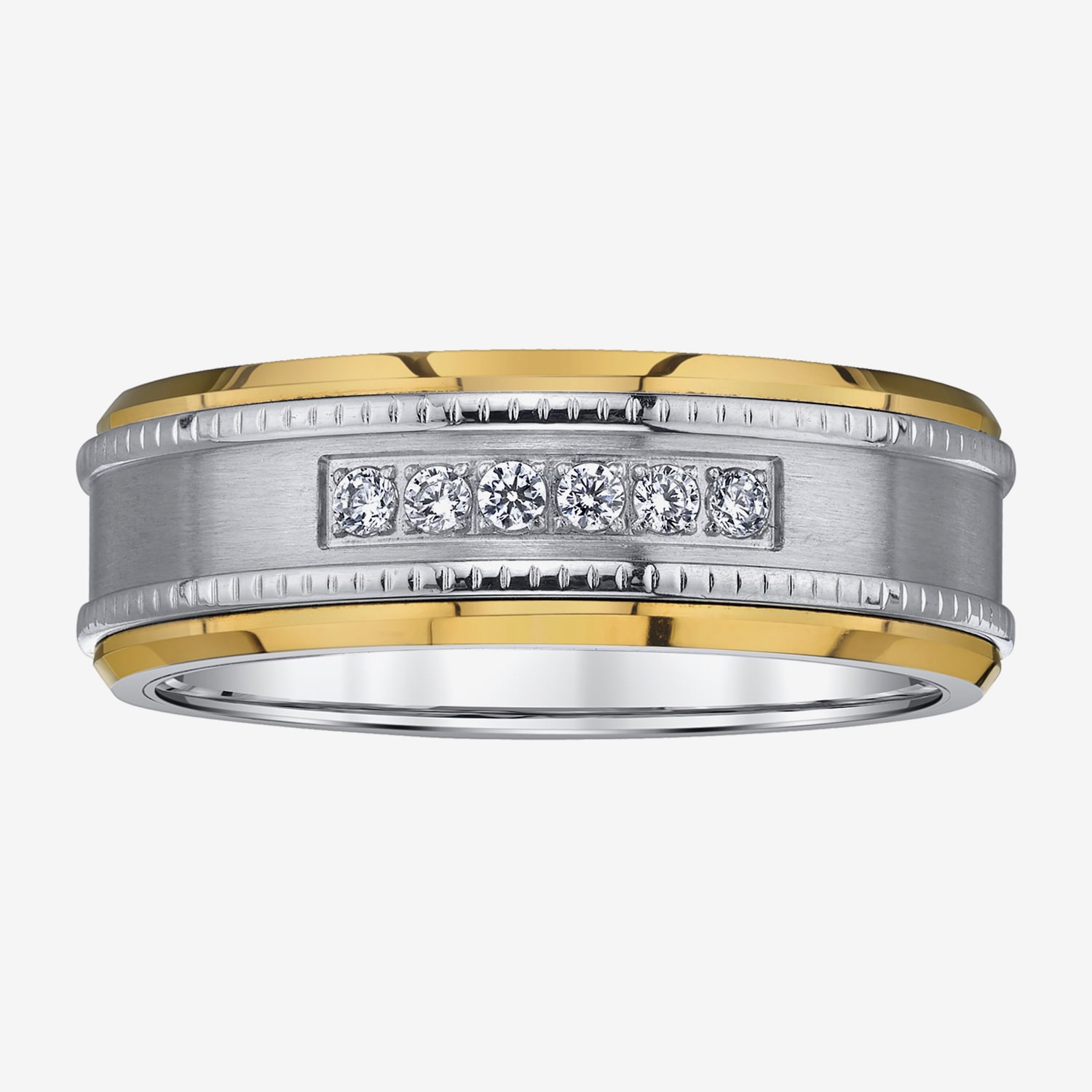 Mens 8MM 1/8 CT. T.W. Natural White Diamond Stainless Steel Wedding Band