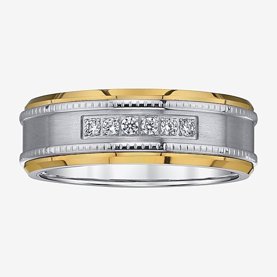 Mens 8MM 1/8 CT. T.W. Natural White Diamond Stainless Steel Wedding Band