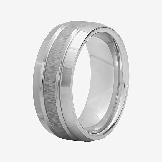  Mens 9mm Comfort Fit Tungsten Carbide Double Grooved Wedding Band