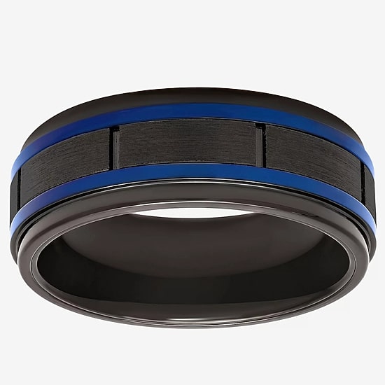"Thin Blue Line" Mens 8MM Tungsten Wedding Band