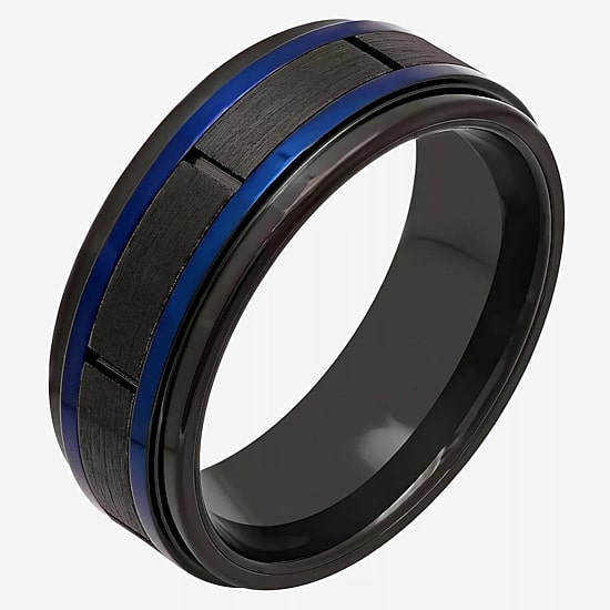 "Thin Blue Line" Mens 8MM Tungsten Wedding Band
