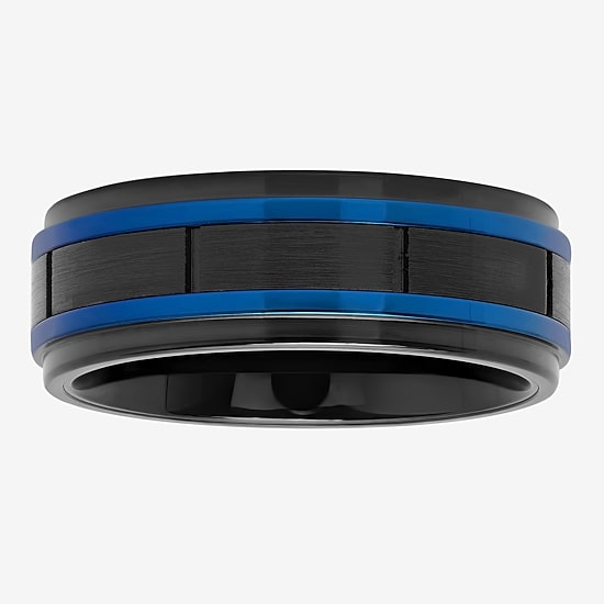 "Thin Blue Line" Mens 8MM Tungsten Wedding Band