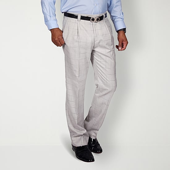 Steve Harvey Mens Classic Fit Windowpane Pleated Front Suit Pant