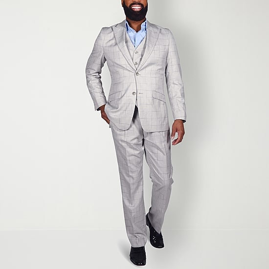 Steve Harvey Mens Classic Fit Windowpane Suit Jacket