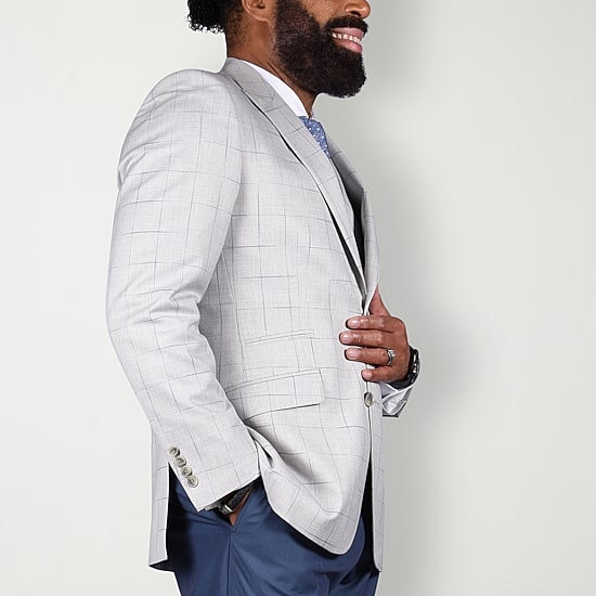 Steve Harvey Mens Classic Fit Windowpane Suit Jacket