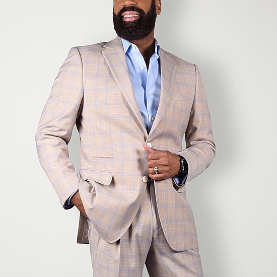 Steve Harvey Mens Stretch Fabric Classic Fit Plaid Suit Jacket
