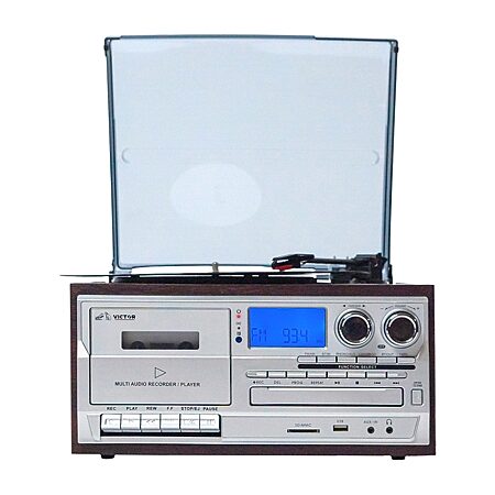 Victor Cosmopolitan 8-in-1 Music Center VWRP-4200-ES, Color: Brown