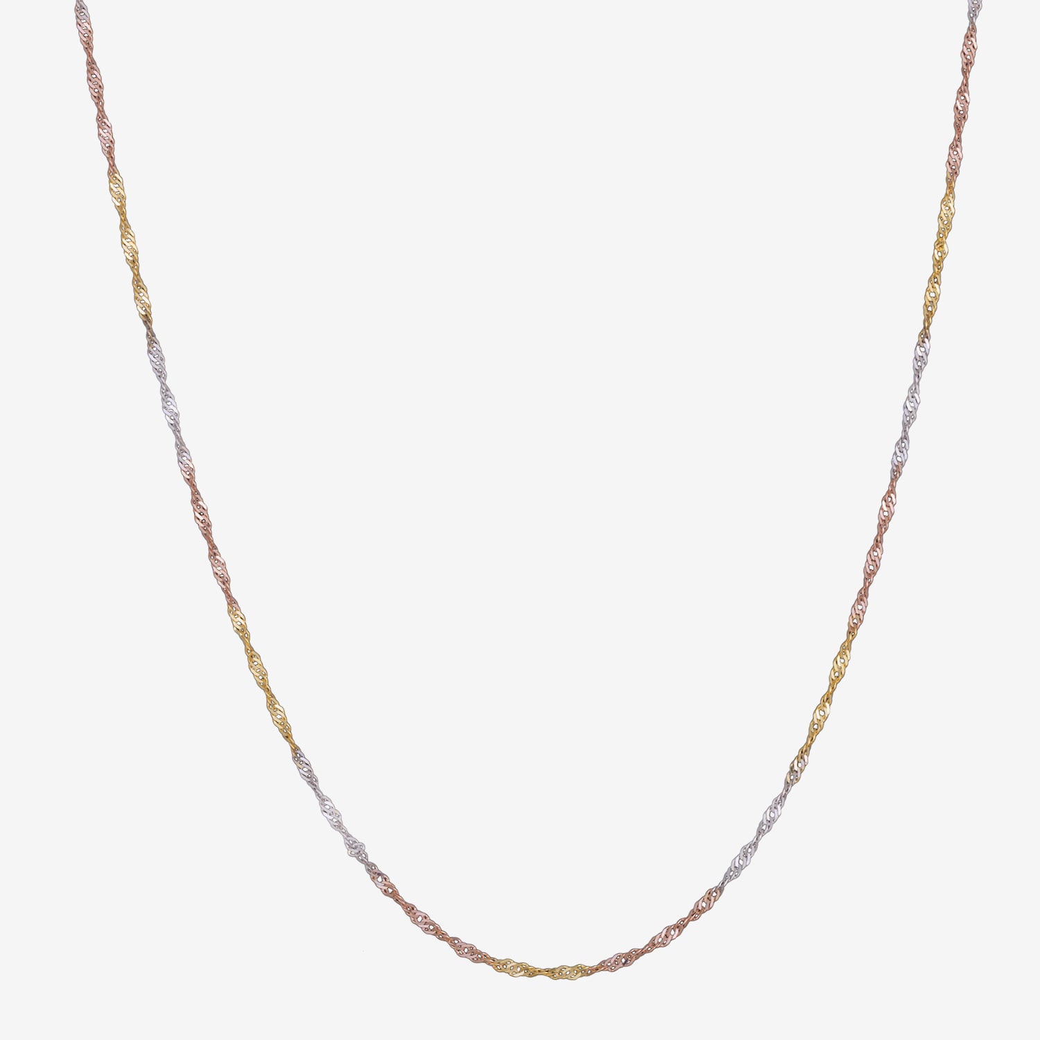 Made in Italy Womens 14K Tri-Color Gold 18 Inch Singapore Chain Necklace