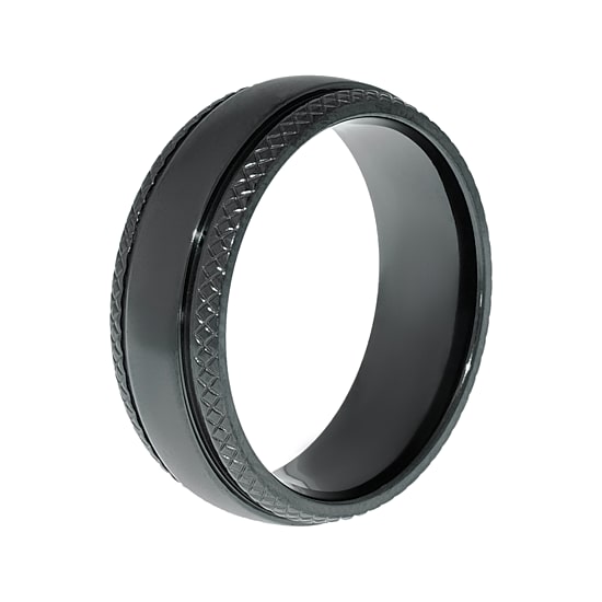 Mens Black Zirconium Wedding Band