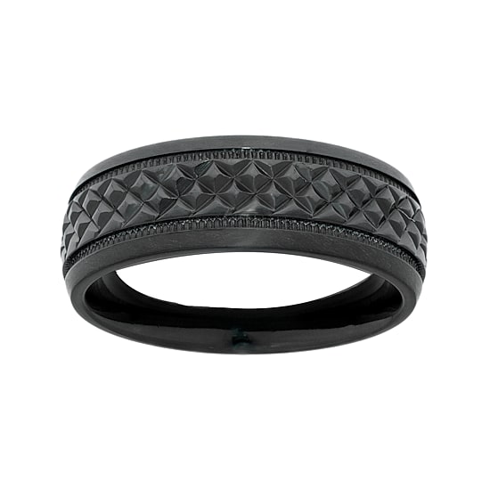 Mens Textured Black Zirconium Wedding Band