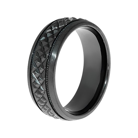 Mens Textured Black Zirconium Wedding Band
