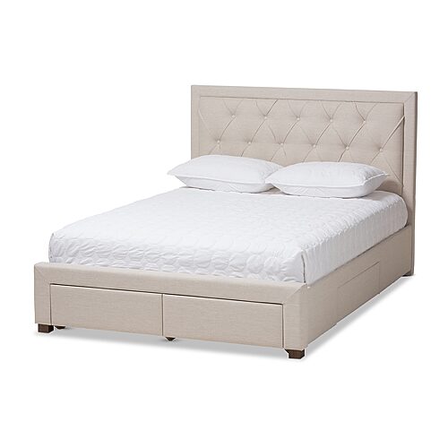 CF8622-D-Light Beige-King Aurelie Modern & Contemporary Storage King Size Platform Bed, Light Beige