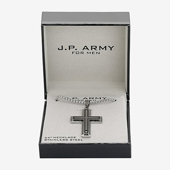 J.P. Army Men's Jewelry Stainless Steel 24 Inch Link Cross Pendant Necklace