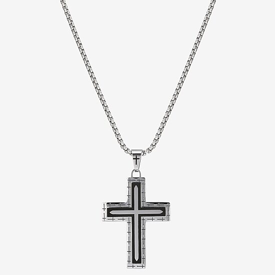 J.P. Army Men's Jewelry Stainless Steel 24 Inch Link Cross Pendant Necklace