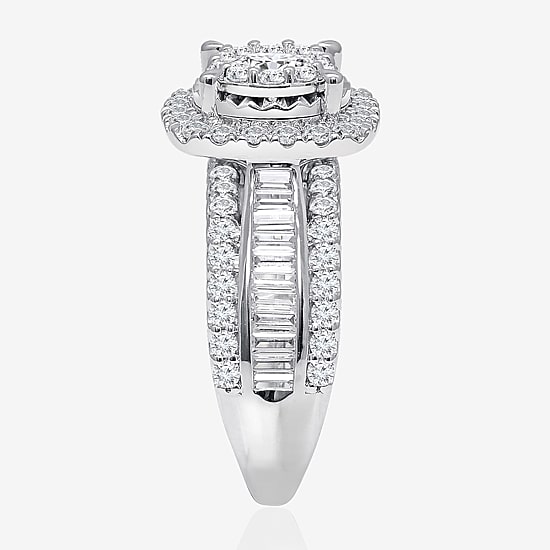 (I / I1) Womens 2 CT. T.W. Lab Grown White Diamond 10K or 14K Gold Cushion Side Stone Halo Engagement Ring