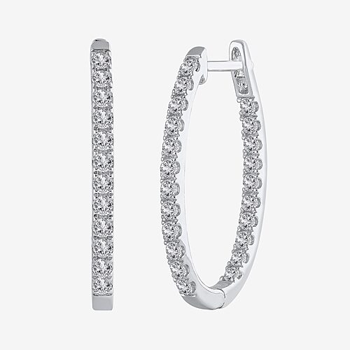 (H-I / I1) 1 CT. T.W. Lab Grown Diamond 10K or 14K White or Yellow Gold 25mm Hoop Earrings, One Size, White