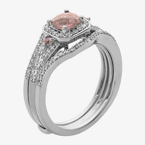 1 1/4 CT. T.W. Diamond and Genuine Pink Morganite Sterling Silver Bridal Ring 