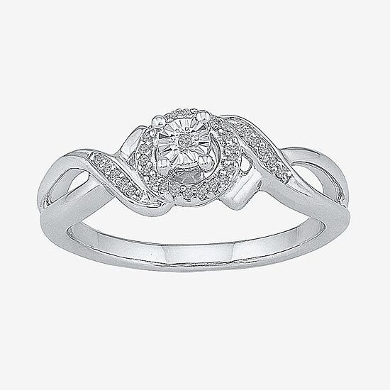 Promise My Love Womens Diamond Accent Natural White Diamond Sterling Silver Round Side Stone Halo Promise Ring