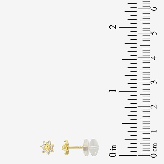 Girls 14K Yellow Gold Cubic Zirconia Flower Stud Earrings