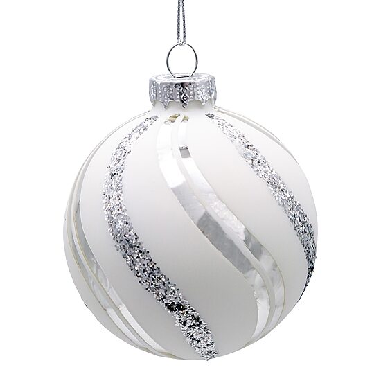 Kurt Adler 80mm Glass White Swirl Ball 6-pc. Christmas Ornament