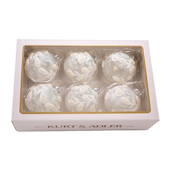 Kurt Adler 80mm Glass White Pearl Ball 6-pc. Christmas Ornament
