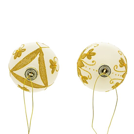 Kurt Adler 80 Mm White Balls With Gold Beads 6-pc. Christmas Ornament