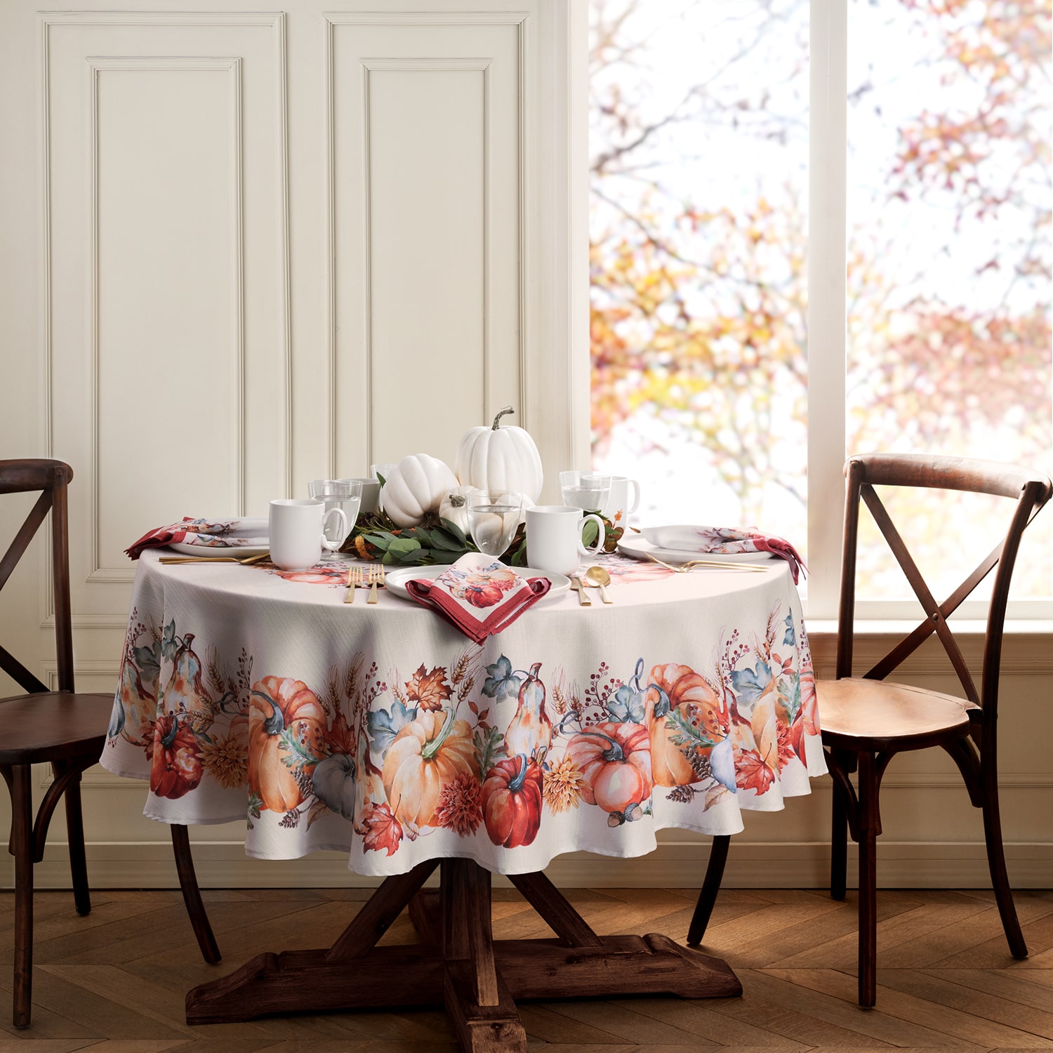 Elrene Home Fashions Botanical Harvest Pumpkin Tablecloth