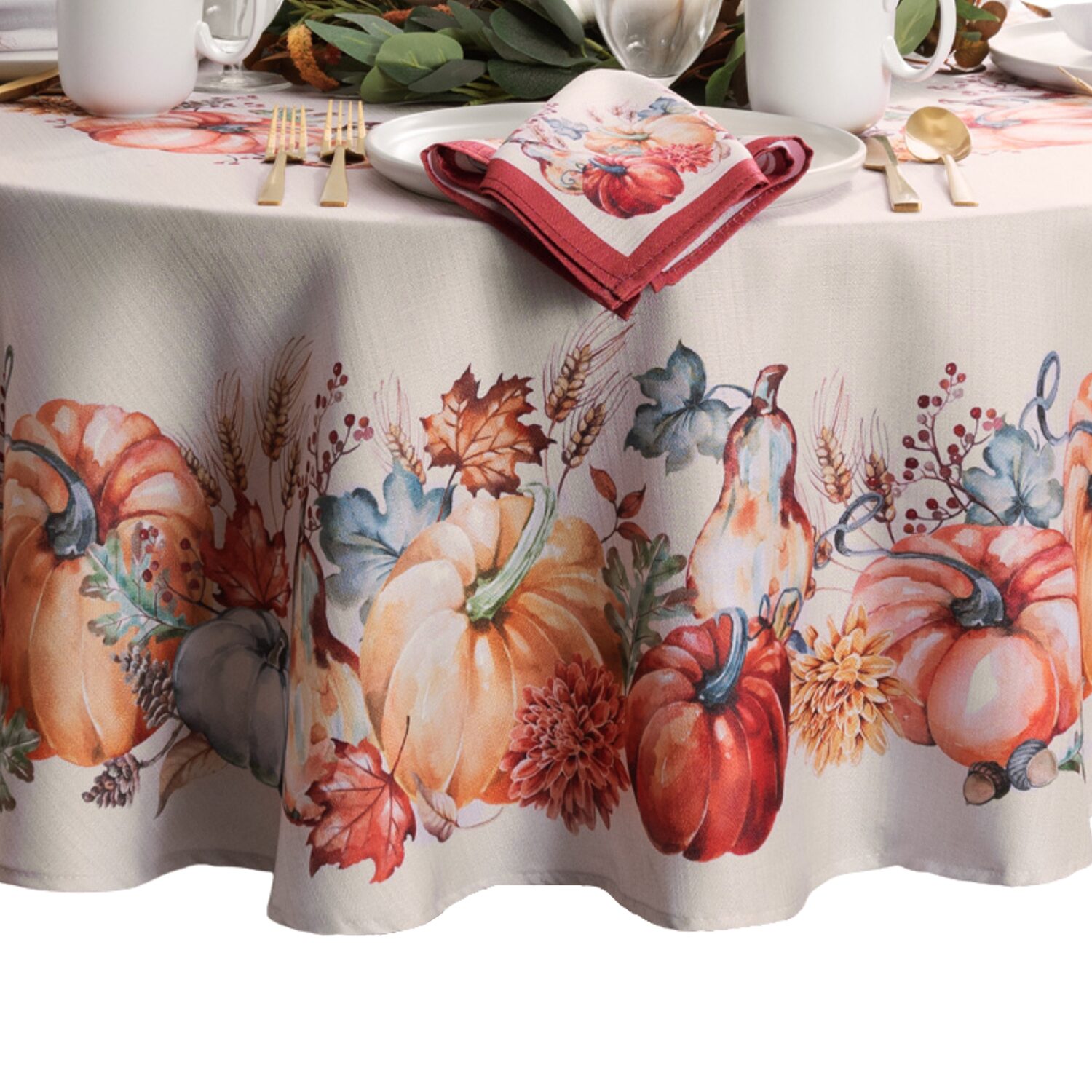 Elrene Home Fashions Botanical Harvest Pumpkin Tablecloth