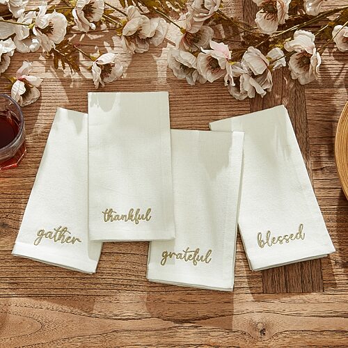 Threadmade Harvest Sentiment 4-pc. Napkins In Beige