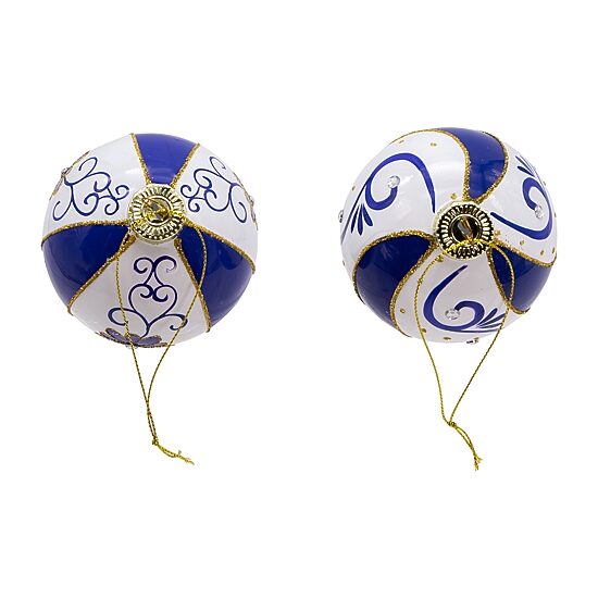 Kurt Adler 80 Mm Blue And White Glass Balls 6-pc. Christmas Ornament